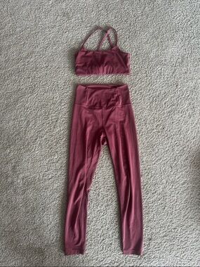 girlfriend collective mauve-pink supportive sports bra and leggings set